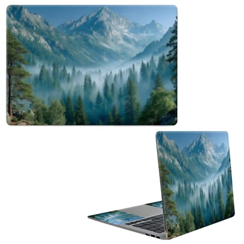 Laptop Skin Sticker Decal, Universal Protective Cover Fit 12 13 14 15.6 Inch Notebook, Reusable Water-Resistant Vinyl Decal w/ 2 Wrist Pads for Business Travel Office, Green Forest Mountains - color: Green Forest Mountains