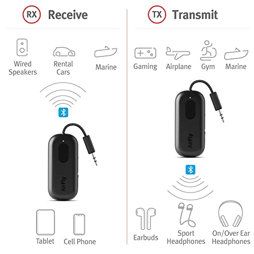 Twelve South AirFly Pro Bluetooth Wireless Audio Transmitter/Receiver for up to 2 AirPods/Wireless Headphones; Use with Any 3.5 mm Audio Jack, Black - color: Black, style: AirFly Pro
