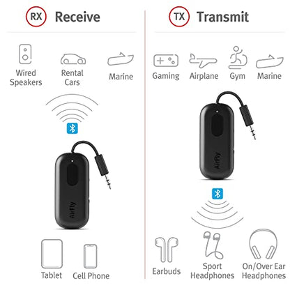 Twelve South AirFly Pro Bluetooth Wireless Audio Transmitter/Receiver for up to 2 AirPods/Wireless Headphones; Use with Any 3.5 mm Audio Jack, Black - color: Black, style: AirFly Pro