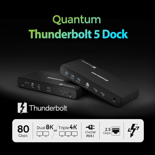 IOGEAR Quantum Thunderbolt 5 Dock Pro - 10 Devices - 80gbps - 2.5G - TB5 Host Dual 8K 60hz / Triple 4K Display 120hz - USB-A, SD 4.0, Audio - TAA - 140W Host Power - Includes PSU - Win 11 — GTD58KTAA - style: Thundebolt 5
