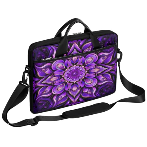 Laptop Shoulder Bag for Women Men, Waterproof Computer Case Messenger Bag Briefcase for Business Office Travel - color: Purple Mandala Flower Floral