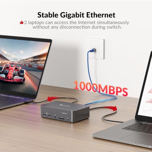 AV Access KVM Switch Dock 2 Monitors 2 Laptops, 4K KVM Switch Dual HDMI Monitor, 2 USB-C MST Ports, 60W PD for Each PC, 1G Ethernet, EDID Emulation, 2K@144Hz,1080P@240Hz,Ideal for Home Office - size: 20