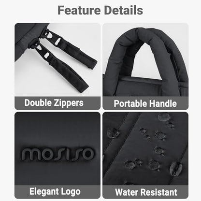 MOSISO Laptop Case 16 inch, 15-15.6 inch Puffy Laptop Sleeve Compatible with MacBook Pro 16 M5 M4 M3 M2 M1, HP Acer Dell Lenovo ASUS Notebook, Rectangle Quilted Carrying Bag with Bow&Handle, Black - color: Black, size: 16 inch