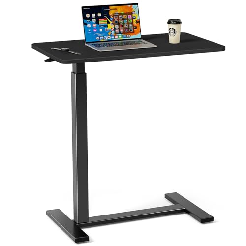 Sweetcrispy Overbed Bedside Table with Wheels, Adjustable Hospital Home Use, Rolling Laptop Mobile Standing Space Saving Durable Frame Side Storage Shelf Easy Assembly, Black