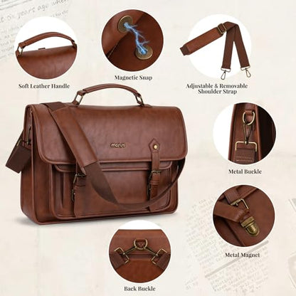 MOSISO 3 in 1 Laptop Bag, 17.3 inch PU Leather Shoulder Bag | Briefcase Messenger Satchel Laptop Backpack, 17-17.3 inch Computer Bags Handbag Bookbag, Brown - color: Brown, size: 17.3 inch