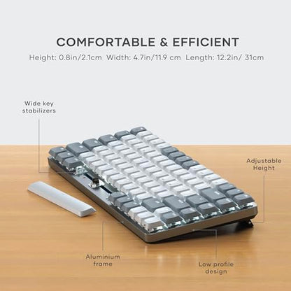Satechi SM1 75% Mechanical Keyboard, Backlit Bluetooth, Light Gray/White | 84 Keys, Compact Wireless, Gaming, for Mac and Windows - color: Light Gray/White, size: 84 Keys