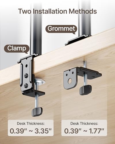 monTEK Monitor and Laptop Stand for 32" Screen and 17" Laptop | 2-in-1 desk mount holds 22 lbs, with height adjustment, tilt, swivel, clamp/grommet bases and VESA 75/100