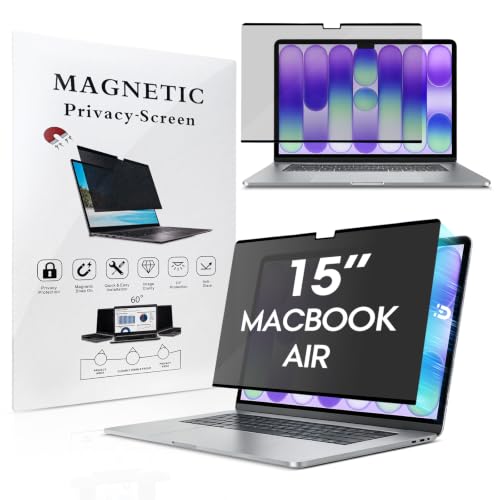 Magnetic Privacy Screen for MacBook Air 15 inch (2023-2026, M2-M5), Thin Removable Shield Anti-Glare, Washable Filter for Cafe & Library Use - size: MacBook Air 15 Inch (2023-2026, M2-M5)