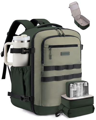 LOVEVOOK 40L Travel Backpack for Women & Men, TSA Approved Carry On Backpack with 3 Packing Cubes, Waterproof Personal Item Bag Fits 17 Inch Laptop, Weekender Essentials Overnight Backpack for Trip - color: Pea Green, size: 40L-4PCS