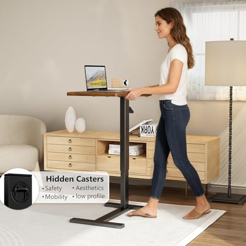 Overbed Bedside Table with Wheels Hospital Bedside Desk,Brown | Adjustable Hospital & Home Use Bed Table Rolling Laptop Table Mobile Standing Desk Rolling Computer Cart Over Bed Tray Table - color: Brown1, size: 27.6 inches