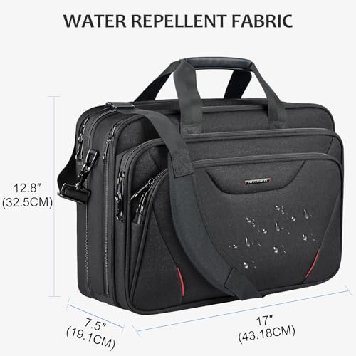 KROSER 17.3 Inch Laptop Computer Briefcase, Water-Repellent Messenger Bag | Expandable design, padded laptop compartment,shoulder strap and luggage strap for business, travel, men and women-Black/Red - color: Black/Red