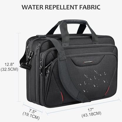 KROSER 17.3 Inch Laptop Computer Briefcase, Water-Repellent Messenger Bag | Expandable design, padded laptop compartment,shoulder strap and luggage strap for business, travel, men and women-Black/Red - color: Black/Red