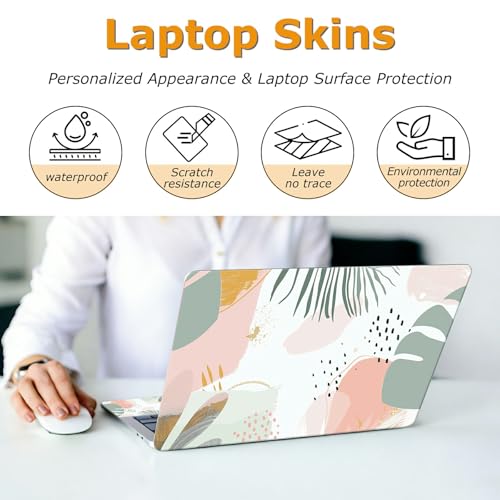 Universal Laptop Skin Sticker with 2 Wrist Pad Decals, 3-Piece Removable Vinyl Laptop Cover, Minimalist Art Flowers Waterproof Anti-Scratch, Easy-Trim Fit for 13.3" 14" 15.6" Laptops - color: Minimalist Art Flowers