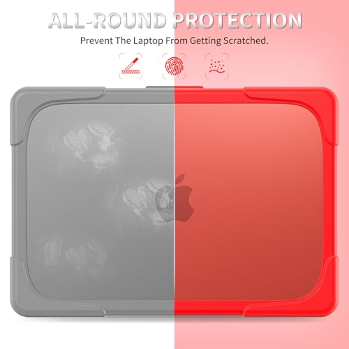 Batianda Heavy Duty Case for MacBook Neo 13 Inch 2026, Red | Fits Model A3404 A18 Pro Chip, Ergonomic Foldable Stand Holds 22lbs, TPU Bumper, Matte Translucent Shockproof Hard Shell - color: Red