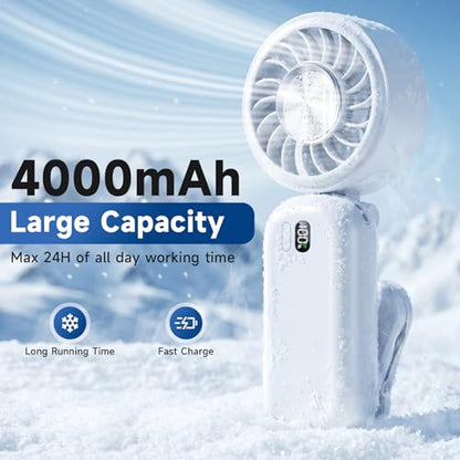 Portable Handheld Turbo Fan with Ice Cooler, Clip-On Mini Fan for Umbrella, 5 Speeds, 4000mAh Battery & Up to12H, LED Display, Rechargeable, Gift for women, Summer Travel Essential (White) - color: Z10-White