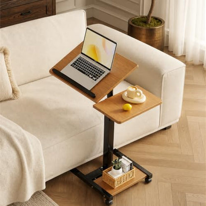 LINGMI Mobile Height Adjustable Laptop Desk with Mouse Pad, Portable Laptop Desk Rolling Tiltable Table with Small Side Table for Couch,Rolling Computer Stand - color: Natural Color