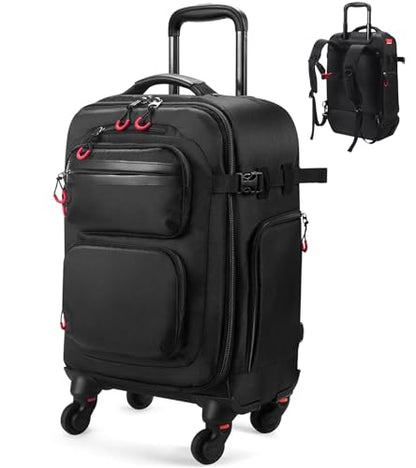 Rolling Backpack with Wheels – Airline Approved Underseat Carry-On Luggage 18x14x8, Water-Resistant Personal Item Bag with 2 Extra Replacement Wheels, Fits 15.6 Inch Laptop, Travel Backpack for Men