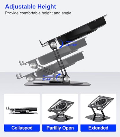 Laptop Stand,with 360°Rotating Base,External Cooling Fan,Adjustable RGB Lighting,Ergonomic Foldable Notebook Computer Holder.Compatible with All 10-17" Laptops Tablets,Black - color: Black