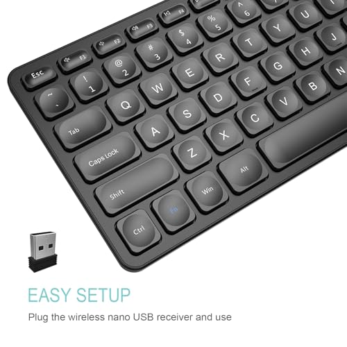 Arteck 2.4G Wireless Keyboard Ultra Slim Full Size Keyboard with Numeric Keypad and Media Hotkey for Computer/Desktop/PC/Laptop/Surface/Smart TV and Windows 10/8/ 7 Built-in Rechargeable Battery