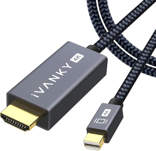 IVANKY 4K Mini DisplayPort to HDMI Cable 10FT, 4K@30Hz Thunderbolt to HDMI | [Alum Shell/Nylon Braided/Optimal Chip Solution], Mini DP to HDMI for MacBook Air/Pro, Surface Pro/Dock, Monitor, Projector - color: 10FT-Grey, size: 4K@30Hz
