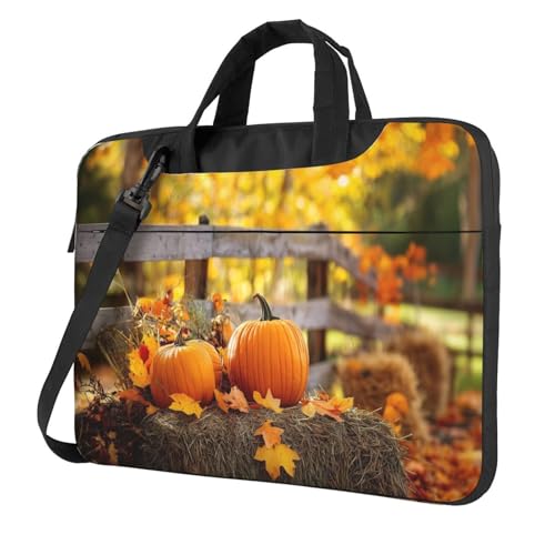 Laptop Bag for Women Men Portable Computer Carrying Case with Handle Strap Waterproof Shoulder Messenger Bag - color: Autumn Leaves Pumpkins Pattern, size: 13 Inch