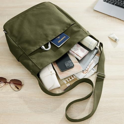 KALIDI Canvas Tote Bag Large Hobo Crossbody Shoulder Handbag Zipper Messenger Bag for Women or Men Casual College Work - color: Army Green