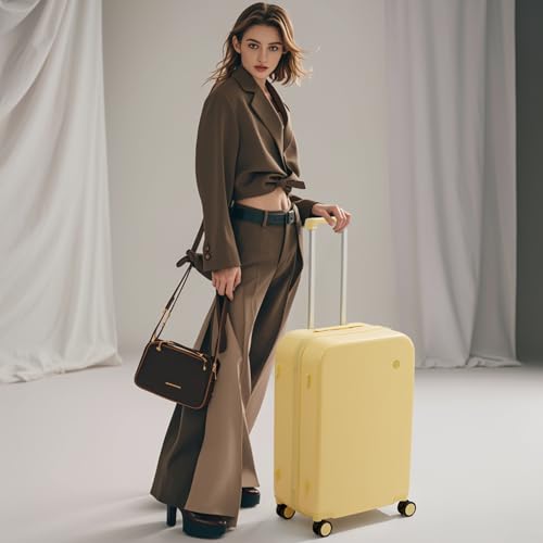 mixi Luggage Suitcase with Spinner Wheels, Hardside Rolling Suitcase PC with Cover & TSA Lock Lightweight Travel Case 26in Checked in, Lark Yellow - color: Lark Yellow, size: 26in Checked in