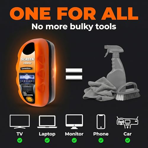 Car Screen Cleaner with Built-in Sponge | Effortlessly Removes Fingerprints, Dust and Make-up Stains | Anti Static Formula Safely Works on TV, Laptop, Computer Monitor, Phone, Dashboard & Console