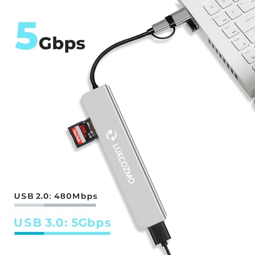 7 in 1 USB C Hub with USB 3.0 Splitter, 4 USB Ports & SD/TF Card Reader | Compatible with MacBook, iPad Pro, Dell, HP Laptops, Audio Output, Plug and Play, No Driver Needed, Aluminum Alloy Housing - color: Compatible for Apple, grey