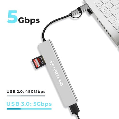 7 in 1 USB C Hub with USB 3.0 Splitter, 4 USB Ports & SD/TF Card Reader | Compatible with MacBook, iPad Pro, Dell, HP Laptops, Audio Output, Plug and Play, No Driver Needed, Aluminum Alloy Housing - color: Compatible for Apple, grey