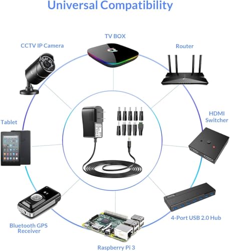 Nextbook Tablet Charger Adapter 5V 3A 2A 2.5A 1A AC DC Adapter w/ 9 Tips for Amazon Fire USB Hub TV Box LED Pixel Light Camera Speaker GPS Toys Webcam Router Power Supply Cord | for Amazon Fire USB Hub TV Box LED Pixel Light Camera Speaker GPS Toys Webcam