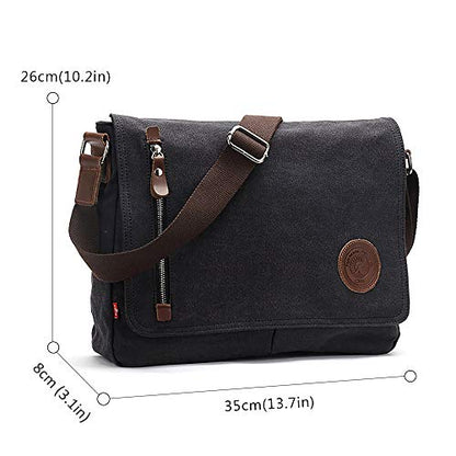 AUGUR Messenger Bag,Casual Shoulder Sling Bag Canvas Satchel Bag Crossbody Bags for Men Work Office Laptop Bag fit 13 inch - Black - color: Black