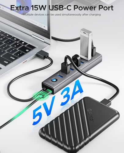 ORICO 7-Port USB 3.0 Hub, Aluminum USB Multiple Adapter, 5Gbps USB Extender USB Splitter with 1.64Ft Cable, UBS-A Hub Long Cable for Desktop, PC, Flash Drive, Mobile HDD, Windows/XPS - size: 1.64Ft