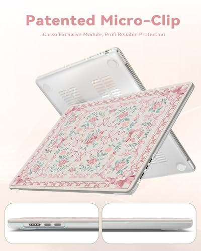 iCasso Compatible for MacBook Air 13 inch Case M5 2026 M4 2025 M3 M2 2024-2022 Model A3449 A3240 A3113 A2681,Sturdy Protective Retro Pattern Plastic Hard Shell 13.6 MacBook Air Case,Retro Bow Pink - color: A-Retro Bow Pink