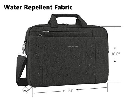 KROSER Laptop Bag 15.6 Inch Briefcase Shoulder Bag Water Repellent Laptop Bag Bussiness Carrying Handbag | Built-in luggage strap & TSA friendly, multi compartments, suitable for business, office, travel, men and women - color: Black