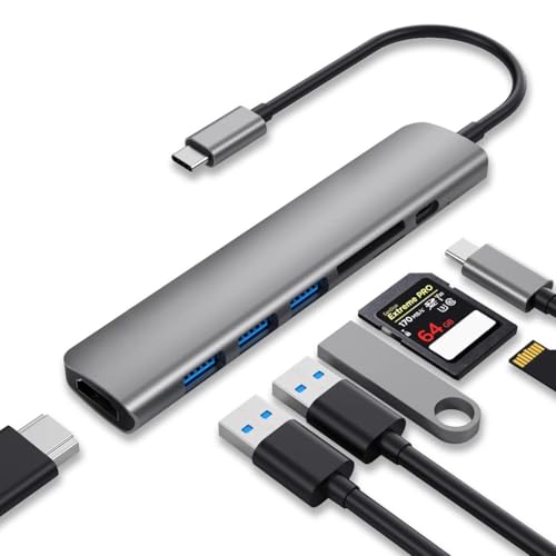 WALNEW USB C Hub with 4k HDMI,100W Power Delivery,SD/TF Reader,USB 3.0 Data Ports,7-in-1 USBC Dongle Multiport Adapter,Thunderbolt 4 Dock for Macbook Pro/Air,Mac,iPad 10,Surface,Dell XPS Laptop,Tab S7 | USBC Dongle Multiport Adapter, Thunderbolt 4 dock fo