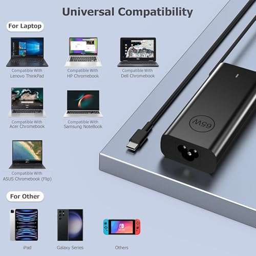 65W 60W USB C Laptop Charger Compatible with Dell Chromebook 3100 3300 3380 3400 3500 Latitude 5420 5430 5440 5450 5520 5530 5540 5550 7340 7420 7440 XPS 13 Computer Charger Type C AC Adapter