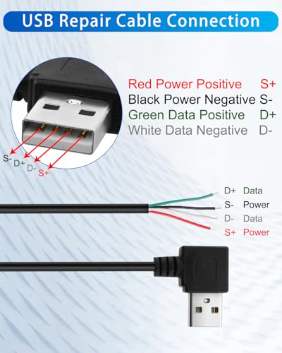 90 Degree Right Angle USB 2.0 Male to 4-Pin Bare Wire Adapter Cable, 4Pcs USB A to Bare Wire Converter DIY Repair Kit for Car Electronics/Industrial Devices