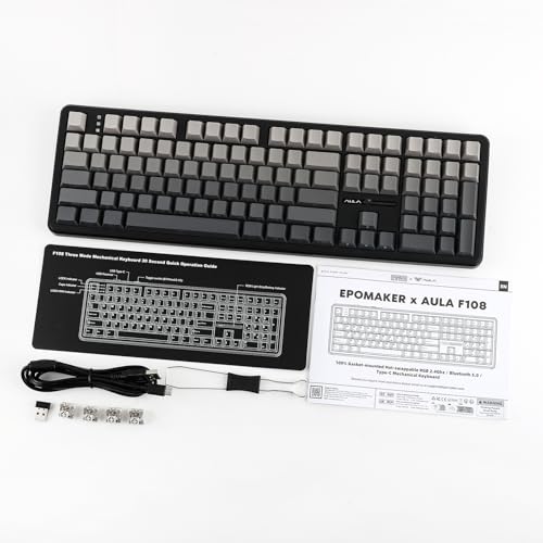 MechLands Aula F108 100% Wireless Gaming Keyboard, Full Size Custom Gasket Mechanical Keyboard, 4000mAh Battery, Programmable 108 Keys, Hot-Swappable, for Win/Mac (Black Gradient) - color: Black Gradient