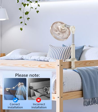 Adjustable Arm Clip On Fan for Desk, Gooseneck Clamp Fan, 3000mAh Battery | 3-Speed Quiet Desk Fan with Strong Clamp, Flexible 360° Arm Adjustment for Office, Bedroom, Dorm, Gaming Desk & Home（Brown） - color: Brown
