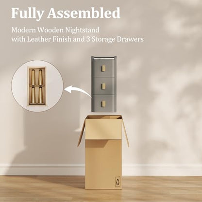AQIMUELE Narrow Nightstand with Drawers, Narrow Side Table Leather, Small Bedside Tables for Bedroom. (Dark Gray) - color: Dark Gray, size: 7.8"W x 15"D x 22.8"H