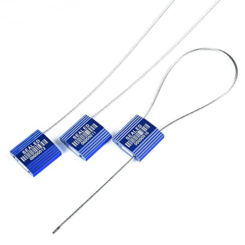 100 Blue Steel Cable Seals with Barcode - High Security Numbered Truck Seals - Anti-Tamper Pull Tite Self-Locking Safety Ties - ISO 17712 - color: Blue With Barcode, size: 100 PCS