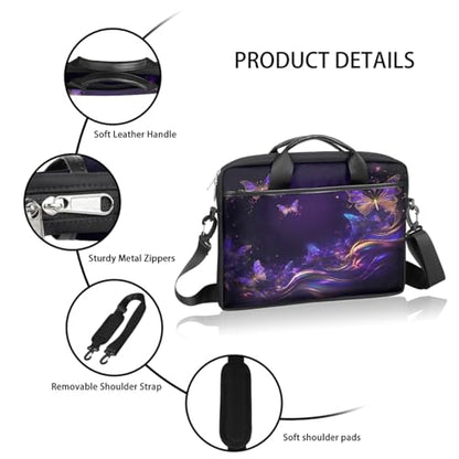 Laptop Shoulder Bag for Women Men, Waterproof Computer Case Messenger Bag Briefcase for Business Office Travel - color: Purple Butterfly Fantasy Animal