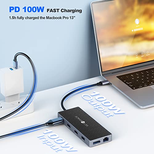 SETMSPCE Docking Station(Three Monitors), DP 4K@60Hz, 2*HDM 4k@60Hz,PD100W, 2*USB-A 10Gbps, PD100W, RJ45 1000Mbps, 2*USB-A 2.0, SD/TF, Audio, Docking Station for USB-C Devices' Data Transmission - size: PD, HDMI, USB-A, SD, TF, 3.5mm Jack, RJ45, DP