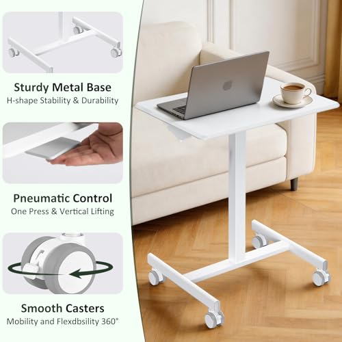 Mobile Standing Desk Adjustable Height, Rolling Sit-Stand Laptop Desk with Lockable Casters, Portable Compact Computer Table for Home Office Dorm, White - color: Classic White