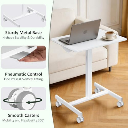 Mobile Standing Desk Adjustable Height, Rolling Sit-Stand Laptop Desk with Lockable Casters, Portable Compact Computer Table for Home Office Dorm, White - color: Classic White