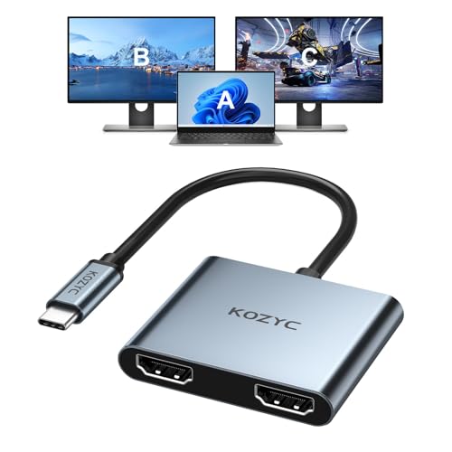 KOZYC USB C to Dual HDMI Adapter 4K@60hz, Type C to HDMI Splitter Extended Display for MacBook/MacBook Pro Air Dell XPS13/15, Samsung Galaxy S9/S9+ [MST Mode (Extended displays) Only for Win OS] - size: 2-IN-1 USB-C to Dual HDMI