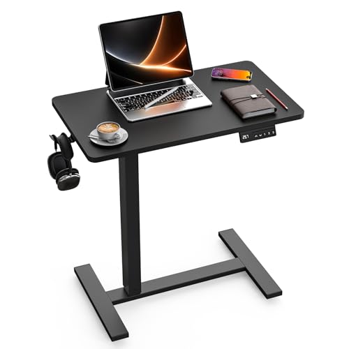 FiCiHi Overbed Table with Wheels, Electric Adjustable Bedside Standing Desk, Rolling Sit-Stand Laptop Desk for Bed Couch Sofa, Ideal for Home Office & Hospital (28"x16" Black) - color: Black, size: 28 x 16"