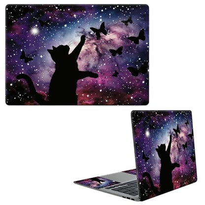 Laptop Skin Sticker Decal, Universal Protective Cover Fit 12 13 14 15.6 Inch Notebook, Reusable Water-Resistant Vinyl Decal w/ 2 Wrist Pads for Business Travel Office, Black Cat Stars - color: Black Cat Stars