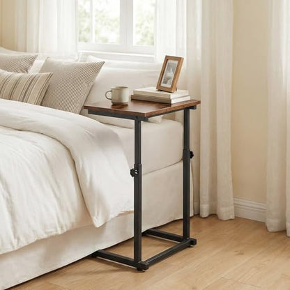 HOOBRO C Shaped End Table, Adjustable Height Sofa Side Table, Slide Under Couch Table, C Shaped Side Table for Small Spaces, for Living Room, Bedroom, Rustic Brown BF71SF01 - color: Rustic Brown + Black